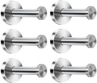 single super heavy duty wall mount hook, long bath towel hooks in brushed stainless steel - ideal for bedroom, living room, bathroom, fitting room, office, and garage storage (pack of 6) logo