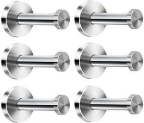 img 4 attached to Single Super Heavy Duty Wall Mount Hook, Long Bath Towel Hooks in Brushed Stainless Steel - Ideal for Bedroom, Living Room, Bathroom, Fitting Room, Office, and Garage Storage (Pack of 6)