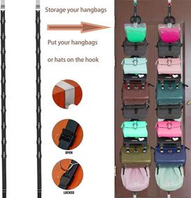 img 2 attached to 👜 Hanging Purse Organizer Rack Holder for Door Hooks - Handbags Closet Door Storage (Fits 1.35"-1.55" Door Thickness) - Black, 2-Pack - Holds Up to 20 Purses