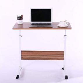 img 3 attached to 🖥️ Fancasa Teak Laptop Cart: Movable 31.5" Mobile Table with Adjustable Height and Wheels