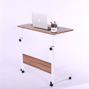 img 2 attached to 🖥️ Fancasa Teak Laptop Cart: Movable 31.5" Mobile Table with Adjustable Height and Wheels