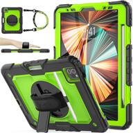 📱 seymac full-body shock proof protective case for ipad pro 11 2021/2020 with 360 rotating stand hand strap, screen protector, pencil holder - green+black logo