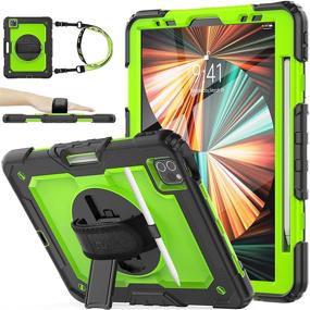 img 4 attached to 📱 SEYMAC Full-Body Shock Proof Protective Case for iPad Pro 11 2021/2020 with 360 Rotating Stand Hand Strap, Screen Protector, Pencil Holder - Green+Black