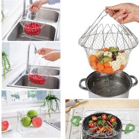 img 2 attached to Multi-Function Foldable Fry Basket: Versatile Stainless Steel Cook 🍳 Tool for Poaching, Boiling, Deep Frying, Fruit and Vegetable Rinsing/Washing