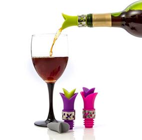 img 2 attached to Sofie's Cottage Silicone Wine Stopper Pourer Set - 3-Pack with Stainless Steel Accent - Versatile Stopper Pourer for Glass Wine, Cooking Oil, Liqueur, or Flavoring Bottles - White/Pink/Purple/Green Options