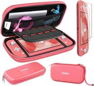 🎮 nintendo switch lite carrying case with 2-pack screen protector - ivoler ultra slim portable hard shell pouch for travel, game bag for switch lite console accessories - holds 10 game cards, coral pink logo