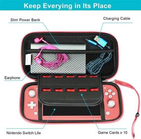 img 2 attached to 🎮 Чехол для переноски Nintendo Switch Lite с набором из 2 защитных экранов - iVoler, ультратонкая портативная жесткая оболочка для путешествий, игровая сумка для аксессуаров консоли Switch Lite - вмещает 10 игровых карт, кораллово-розовая