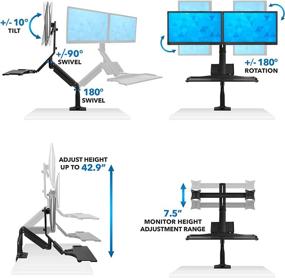 img 2 attached to 🖥️ Mount-It! Dual Monitor Sit Stand Workstation: Height Adjustable Standing Desk Converter with Gas Spring Arm, USB 3.0 Ports, VESA, and C-Clamp/Grommet Base