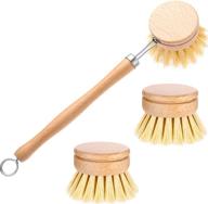 🧼 organic scrub brush with 2 beechwood replacement heads - ideal for kitchen cleaning and dishwashing logo