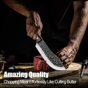 img 3 attached to Premium Hand Forged Full Tang Butcher Knife for Efficient Meat Cutting - High Carbon Steel Meat Cleaver Knife Ideal for Home, Restaurant, Outdoor Camping, BBQ