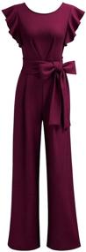 img 3 attached to Knitee Women's Ruffle Shoulder High Waist Jumpsuits, Rompers & Overalls: Trendy and Flattering Fashion Must-Haves