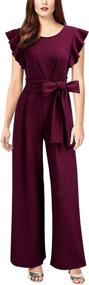 img 4 attached to Knitee Women's Ruffle Shoulder High Waist Jumpsuits, Rompers & Overalls: Trendy and Flattering Fashion Must-Haves