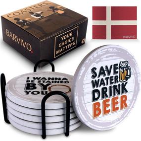 img 4 attached to 🍻 BARVIVO Absorbent Ceramic Coasters for Drinks