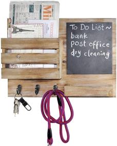 img 4 attached to DUCIHBA Farmhouse Rustic Wood-Gray Wall Mount Entryway Key Holder Hooks & Mail Organizer with Chalkboard - Perfect for Leash, Coats, Letters, and Newspapers!