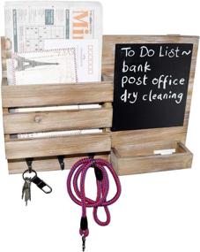 img 1 attached to DUCIHBA Farmhouse Rustic Wood-Gray Wall Mount Entryway Key Holder Hooks & Mail Organizer with Chalkboard - Perfect for Leash, Coats, Letters, and Newspapers!