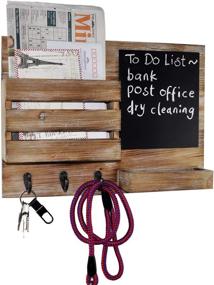 img 2 attached to DUCIHBA Farmhouse Rustic Wood-Gray Wall Mount Entryway Key Holder Hooks & Mail Organizer with Chalkboard - Perfect for Leash, Coats, Letters, and Newspapers!