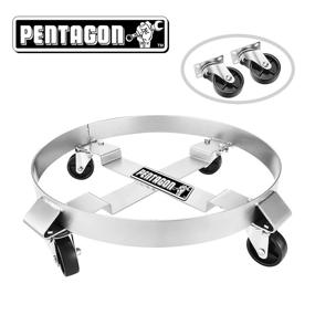 img 3 attached to Подставка Pentagon Tools для 30-галлонного барабана и мусорного контейнера - прочная металлическая подставка с усиленными крестовыми браслетами и вращающимися колесами на бунке - грузоподъемность 1 000 фунтов (серебристая)