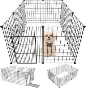 img 4 attached to 🐾 EMYSSA Small Pet Puppy Playpen with Gate and Foldable Design - Indoor/Outdoor Dog Pen Kennel measuring 42‘’x28‘’/35.4‘‘x53.1‘‘ - Play Yard 17.7‘‘ Tall for Small-Sized Dogs, Puppies, Rabbits, Guinea Pigs, and Turtles - 10 Panel Configuration