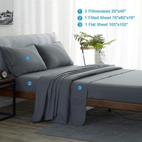 img 3 attached to 🛏️ Комплект постельного белья Shilucheng на кровать "King Size" - микрофибра, 1800 верёвочной плотности перкаль, супермягкий и комфортный, 16-дюймовые карманы, антивозрастная и антипятная обработка, гипоаллергенный - 4 предмета (King, темно-серый)