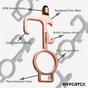 img 1 attached to 🔑 No Touch Door Opener Tool: Sturdy, Multifunctional, and Stylish - Rose Gold Keychain Tool with Stylus, Bottle Opener, and Button Pusher