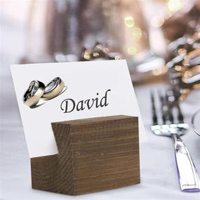 img 3 attached to 🪵 20-Piece Square Brown Wood Business Card & Table Number Holders by MyGift