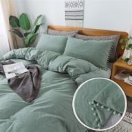 🌿 softta bohemian bedding full - vintage green pom-fringe duvet cover for baby teen girls logo