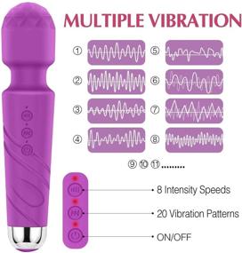 img 1 attached to 🔋 Rechargeable Cordless Handheld Massager - Personal Wand Massager with Memory Function, 8 Speeds, and 20 Patterns - Purple - Back and Neck Relief