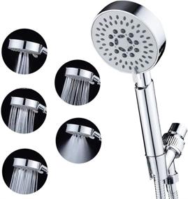img 4 attached to Etechydra Shower Heads: 5 Spray Settings Handheld Massage Shower Head with High Pressure & Water Saving Mode - 57 inch Stainless Hose Included