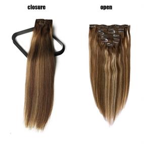 img 3 attached to Ombre Human Hair Clip in Extensions - Medium Brown #4/27 with Strawberry Blonde Highlights | Brazilian Silky Straight Hair | Full Head 7pcs/Set 120g | 20 inches, 4T4/27