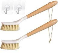 🧼 bamboo handle dish brush scrubber - effective cleaning for pans, pots & kitchen sink (2 pack with hooks) logo