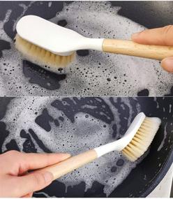 img 2 attached to 🧼 Bamboo Handle Dish Brush Scrubber - Effective Cleaning for Pans, Pots & Kitchen Sink (2 Pack with Hooks)