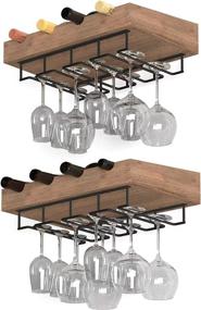 img 1 attached to 🍷 Rustic Wall Decor: Brightmaison Set of 2 Walnut Wood Wall Mounted Wine Rack with Wine Glass Holder, 8 Bottle Wine Storage Rack