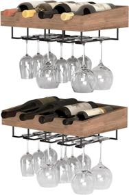 img 4 attached to 🍷 Rustic Wall Decor: Brightmaison Set of 2 Walnut Wood Wall Mounted Wine Rack with Wine Glass Holder, 8 Bottle Wine Storage Rack