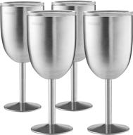 premium quality 18/8 stainless steel wine glasses - 12 oz, double-walled insulated, unbreakable goblets with stem, bpa-free, leak-resistant lid - ideal for red and white wine, brushed metal finish (set of 4) логотип