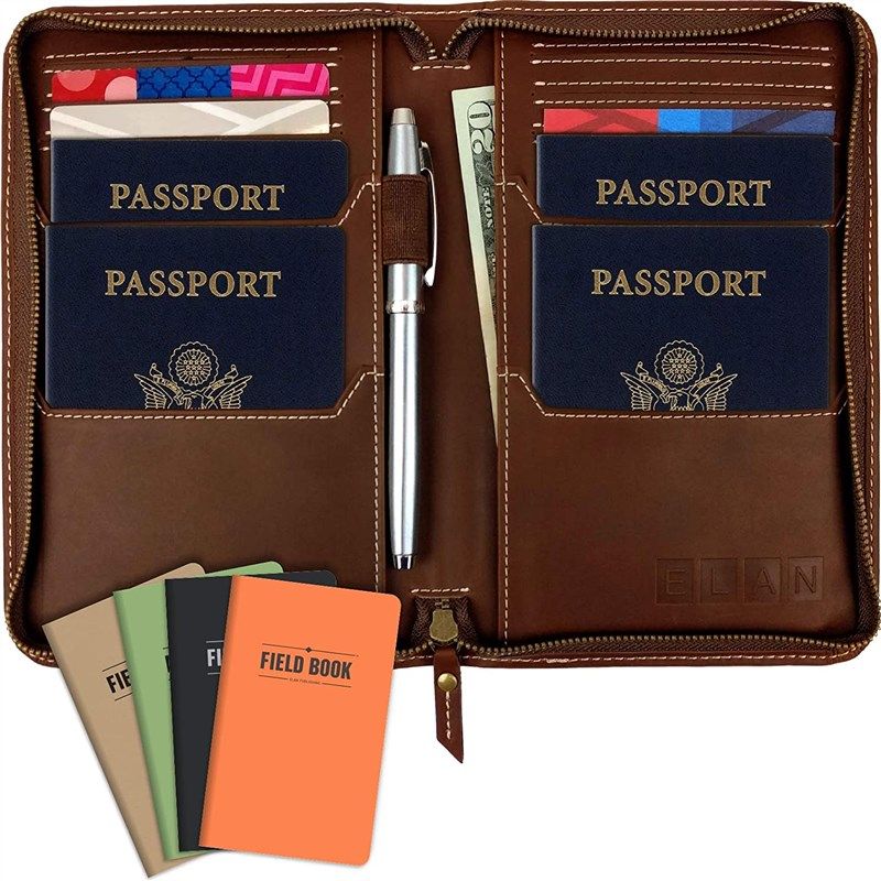 Polare Full Grain Leather Family Travel Passport Wallet and Documents  Organizer RFID Blocking Case Holder Fits 6 Passports