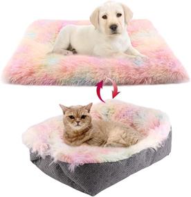 img 4 attached to 🐱 Washable Chintu Cat Beds: Cozy Dog Crate & Calming Plush Bed for Indoor Cats - Faux Fur Warming Pet Bed for Small to Medium Dogs and Cats, Rainbow- 24 x 20 Inch