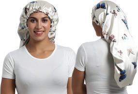 img 1 attached to 🎀 SAYMRE Satin Bonnet: Adjustable Hair Cap for Braids and Curly Hair, Silky Sleepwear Accessory