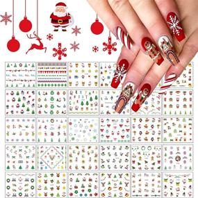 img 4 attached to Наклейки для дизайна ногтей с рождественскими карикатурами Kalolary: 30 листов - водонепроницаемые, с самоклеющейся основой для самостоятельного оформления ногтей на Рождество - Дед Мороз, ёлка, лось, снежинка, снеговик - идеально для женщин, девочек, детей