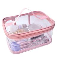 anemel waterproof transparent travel storage toiletry bag - clear makeup cosmetic organizer portable pink logo