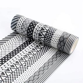 img 1 attached to 🖤 Black and White Polka Dot Washi Tape Set: 10 Rolls of Grid and Striped Designs for Scrapbooking, Bullet Journals, Planners, DIY Decor, and Crafts