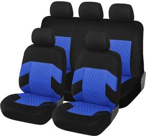 img 4 attached to TOYOUN Universal Car Seat Covers Full Set, Front Bucket Seat Covers & Rear Split Bench Back Seat Covers, Cloth Fabric Quilted, Black & Blue