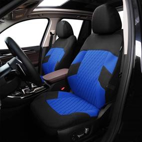 img 3 attached to TOYOUN Universal Car Seat Covers Full Set, Front Bucket Seat Covers & Rear Split Bench Back Seat Covers, Cloth Fabric Quilted, Black & Blue