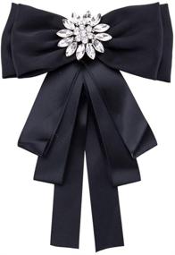 img 1 attached to 💎 Rhinestone Crystal Ribbon Brooches Pin: Elegant Black Pre Tied Bow Tie Collar Jewelry for Women Girls - Perfect for Wedding Party Attire