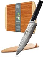 durable damascus chef knife set with bonus cutting board and sheath - japanese vg10 gyuto for effortless cutting of tough vegetables - 8 inch hammered finish kitchen knife logo