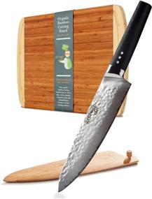 img 4 attached to Durable Damascus Chef Knife Set with Bonus Cutting Board and Sheath - Japanese VG10 Gyuto for Effortless Cutting of Tough Vegetables - 8 Inch Hammered Finish Kitchen Knife