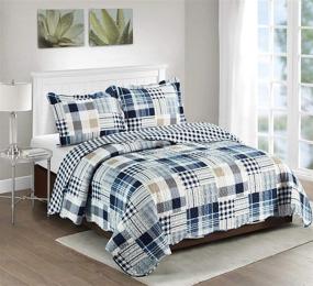 img 4 attached to 🔷 Sunshine Blue Plaids Patchwork Quilt Set - Reversible Bedspread, Lightweight Coverlet, Full/Queen Size - All-Season, Brilliant Blue