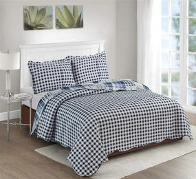 img 3 attached to 🔷 Sunshine Blue Plaids Patchwork Quilt Set - Reversible Bedspread, Lightweight Coverlet, Full/Queen Size - All-Season, Brilliant Blue