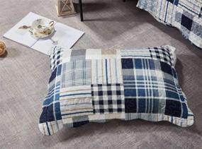 img 1 attached to 🔷 Sunshine Blue Plaids Patchwork Quilt Set - Reversible Bedspread, Lightweight Coverlet, Full/Queen Size - All-Season, Brilliant Blue