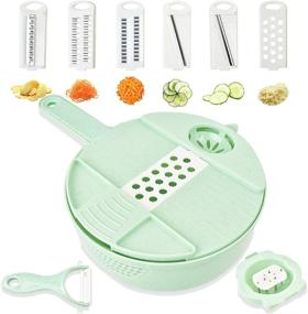 img 4 attached to 🥔 FISH'S CHOICE Mandoline Slicer Vegetable Cheese Food Spiralizer Potato BPA-Free Veggie 6 Blades (Green)