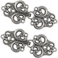 🌸 bezelry 4 pairs sturdy swirl flower cape or cloak clasp fasteners - 65mm x 28mm - gray silver. perfect sew on hooks and eyes cardigan clip! logo